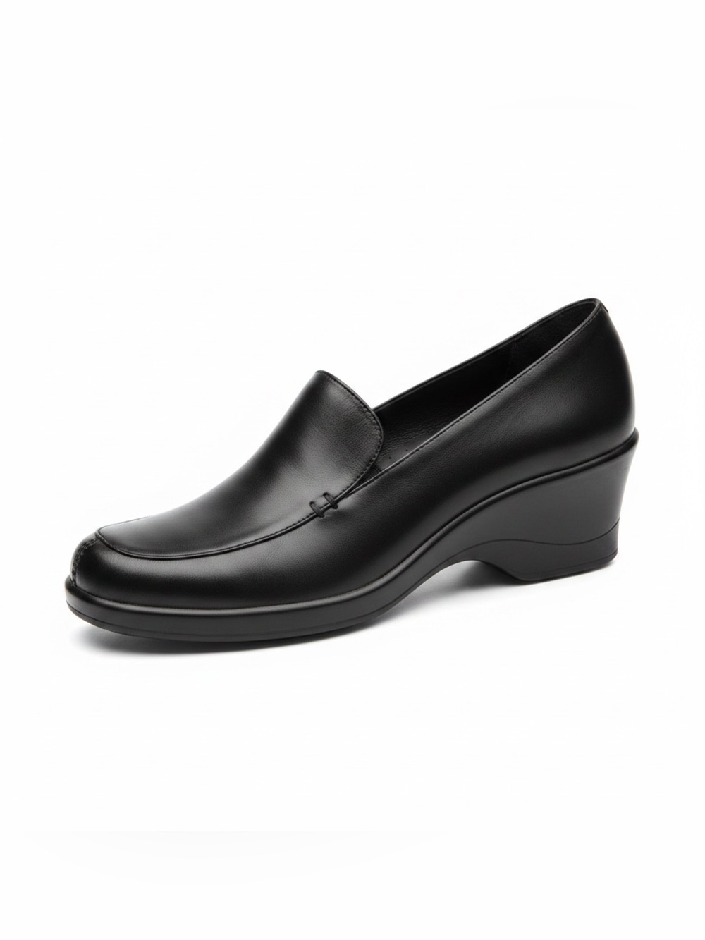 Clarks Black Leather Wedge Slip-Ons for Women